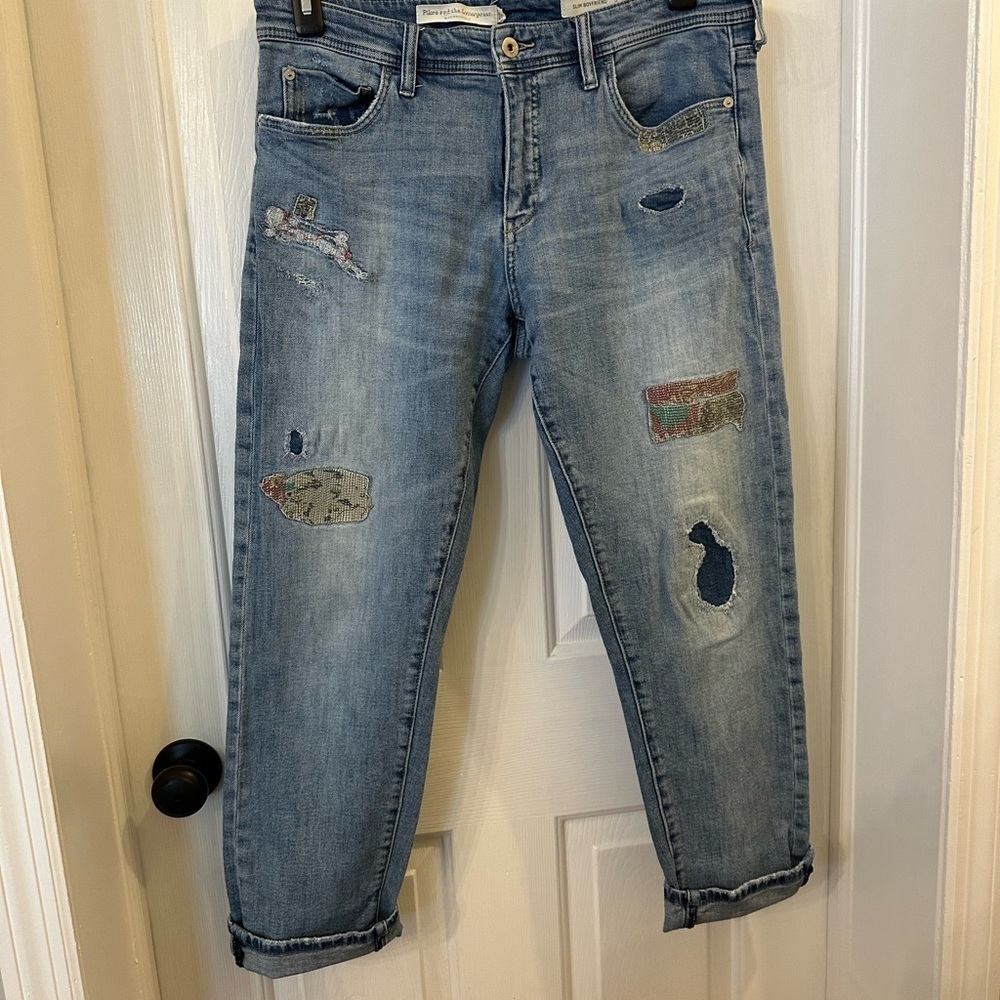 Pilcro and the Letterpress Blue Distressed Boyfriend Jeans